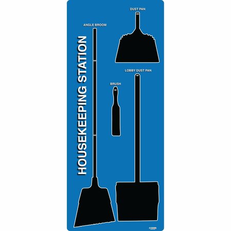 5S SUPPLIES 5S Housekeeping Shadow Board Broom Station Version 16  - Blue Board / Black Shadows  With Broom HSB-V16-BLUE-KIT
